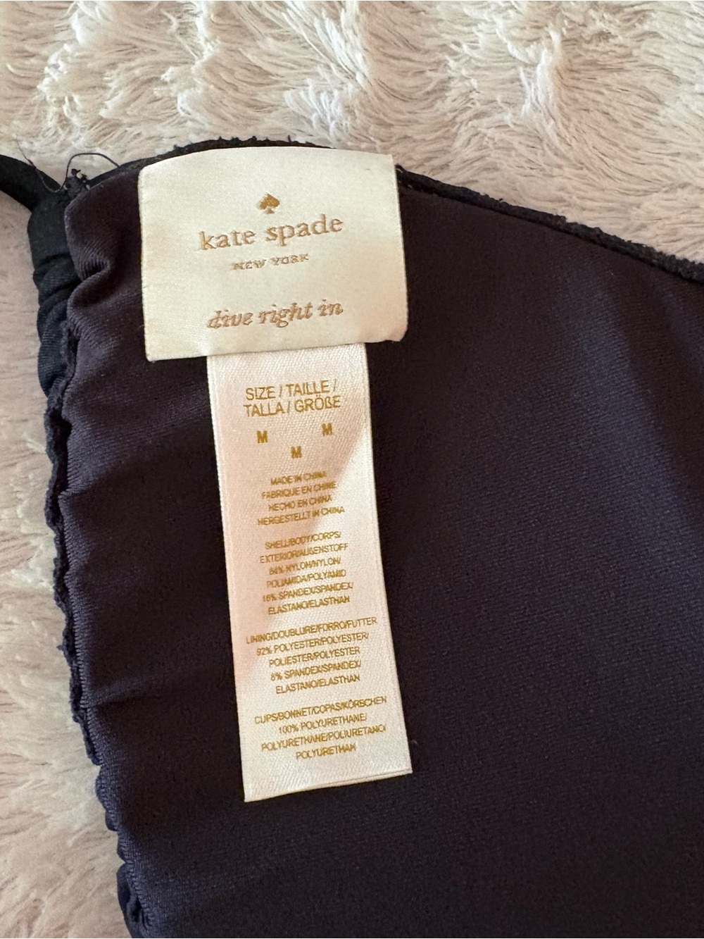 kate spade Black Triangle Bikini with Gold bow Hardware, Size M, EUC - Picture 8 of 13